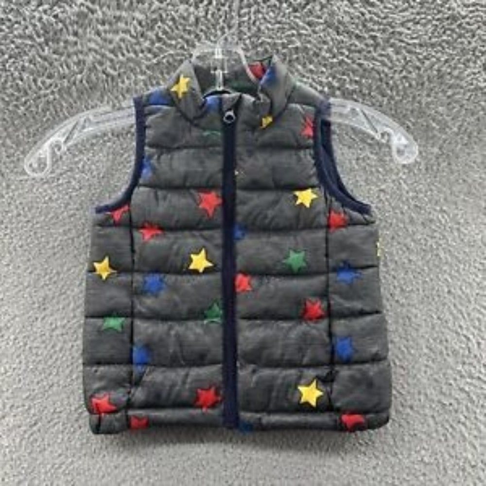 Primark Puffer Vest Baby Boys 12M - 18M Gray Multicolored Stars Puffer Vest